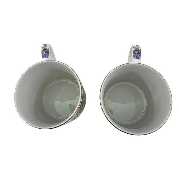 Andrea by Sadek Royal Violets Gold Rim 10 Oz Porcelain Mugs Cups – Set of 2 - Picture 4 of 16